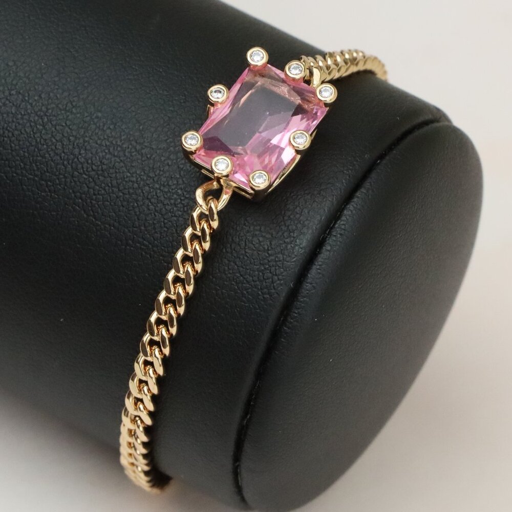 " Elegant Pink Crystal Rose Gold Bracelet with Adjustable Chain, XPBL0796